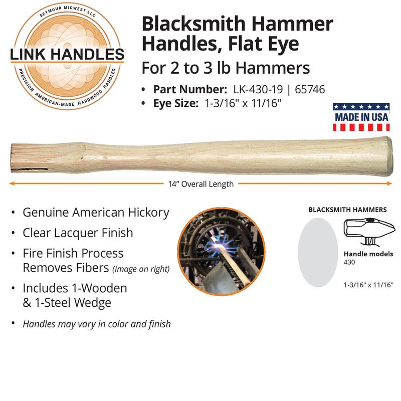 Seymour Link Handles 14" engineer's or blacksmith's hammer Handle, flat eye, for 2 to 3 lb. hammers