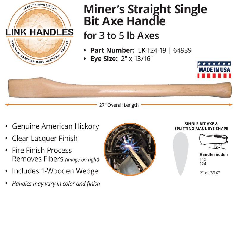 Seymour Midwest 27" Miner's Straight Single Bit Axe Handle, For 3 To 5 Lb Axes