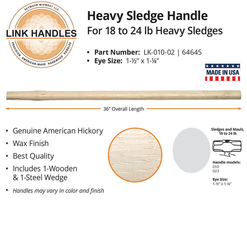 Seymour Midwest 36" Heavy Sledge Handle, For 18 To 24 Lb Sledges, 1-1/2" X 1-1/4" Eye
