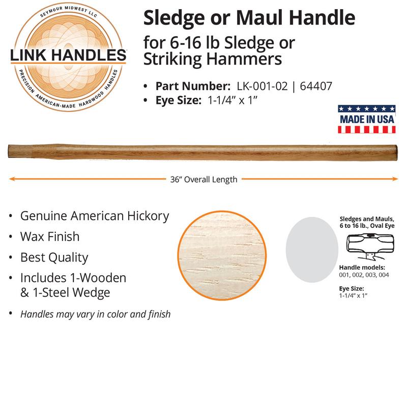 Seymour Midwest 36" Sledge or Maul Handle, For 6 To 16 Lb Sledge or Striking Hammers, Oval Eye