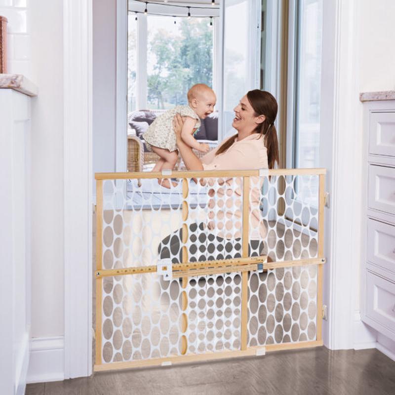 Toddleroo by North States Quick-Fit Oval Mesh Wood Gate
