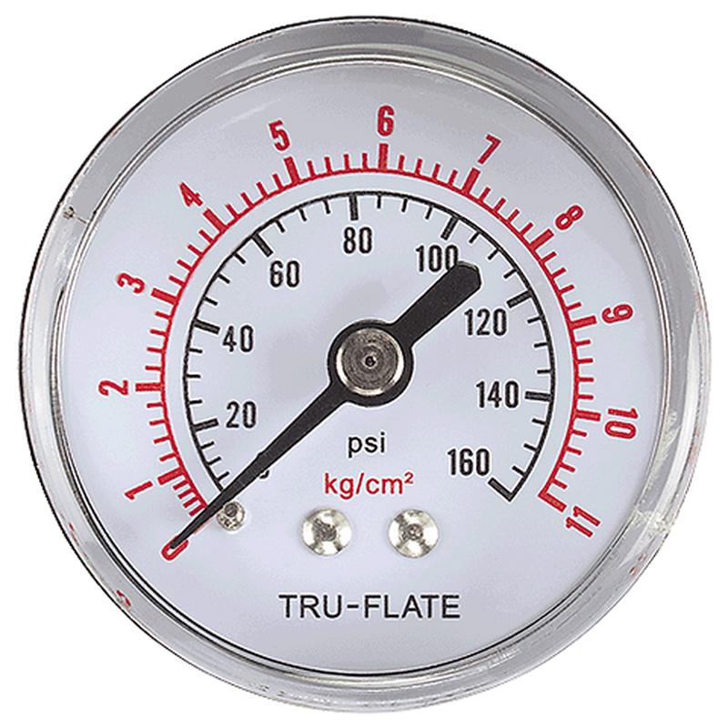 Tru-flate 0-160 PSI Air Line Back Mount Gauge