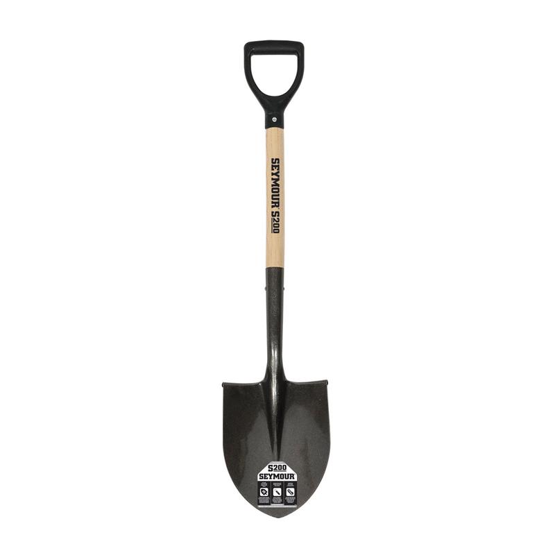 Seymour Midwest 16 Ga. Round Point Shovel, 26" Hardwood Handle, Black Poly D-Grip