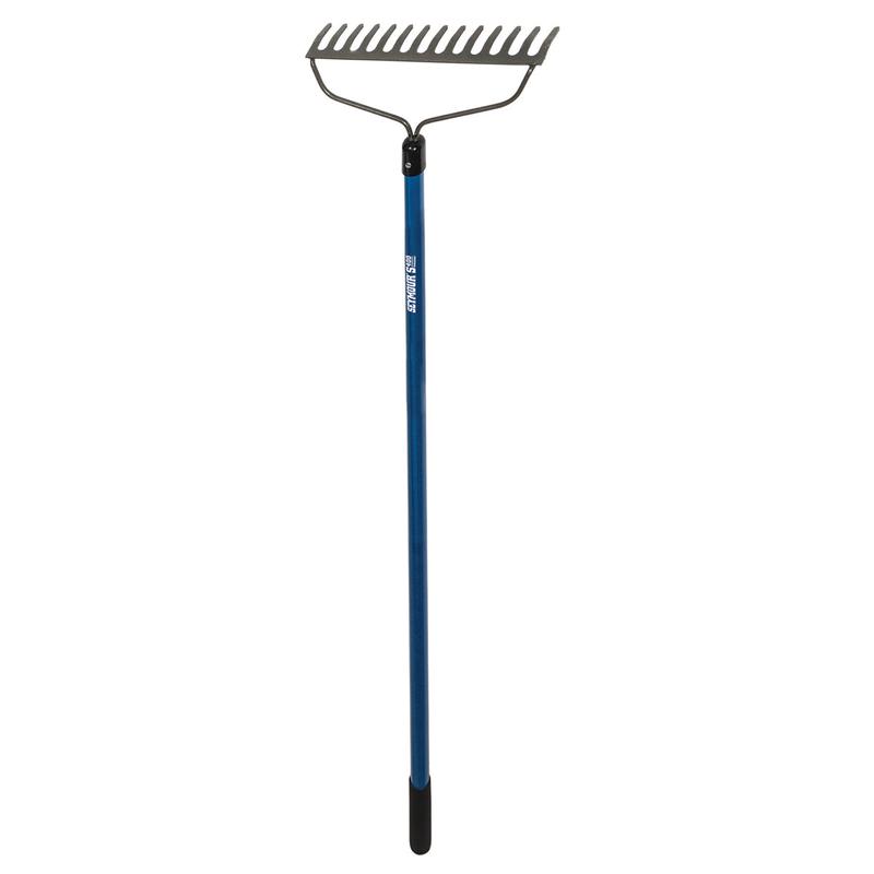 Seymour Midwest Bow Rake, Welded 14 Tine 15" Head, 60" Blue Fiberglass Handle