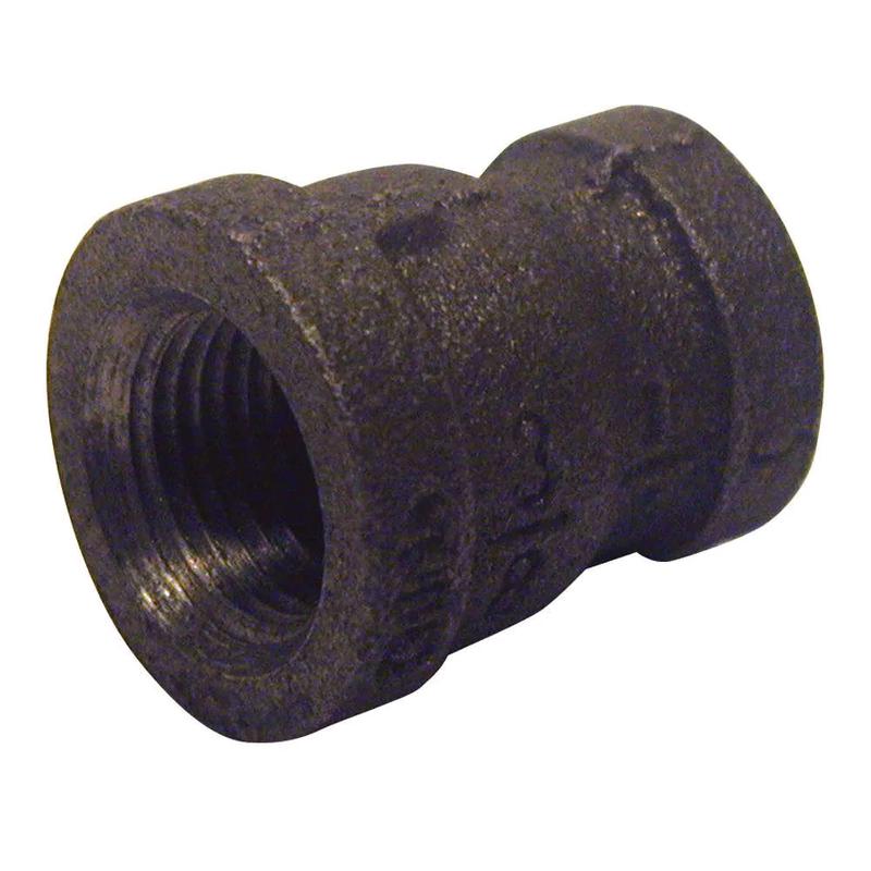 B & K Industries Black Reducing Coupling 150# Malleable Iron Threaded Fittings 1 1/2" x 1 1/4"