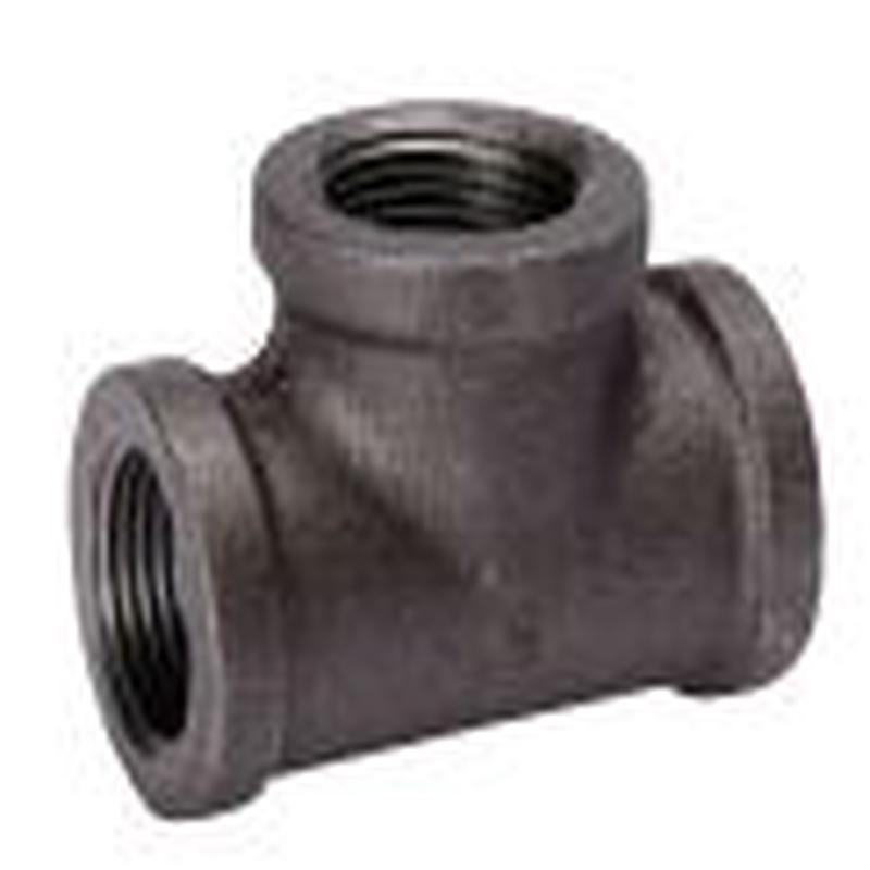 B & K Industries Black 2-Way Reducing Tee 150# Malleable Iron Threaded Fittings 1 1/4" x 1/2"
