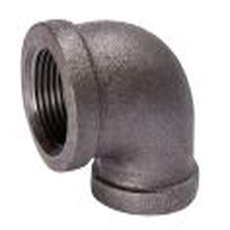 B & K Industries Black 90 Reducing Elbow 150# Malleable Iron Threaded Fittings 3/4" x 1/4"