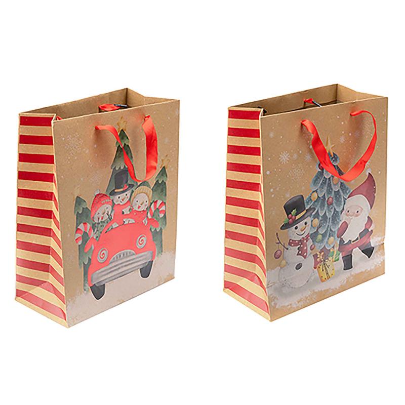 Sac cadeau en papier brun avec motif de Nol, grand (choix entre 2 modles)