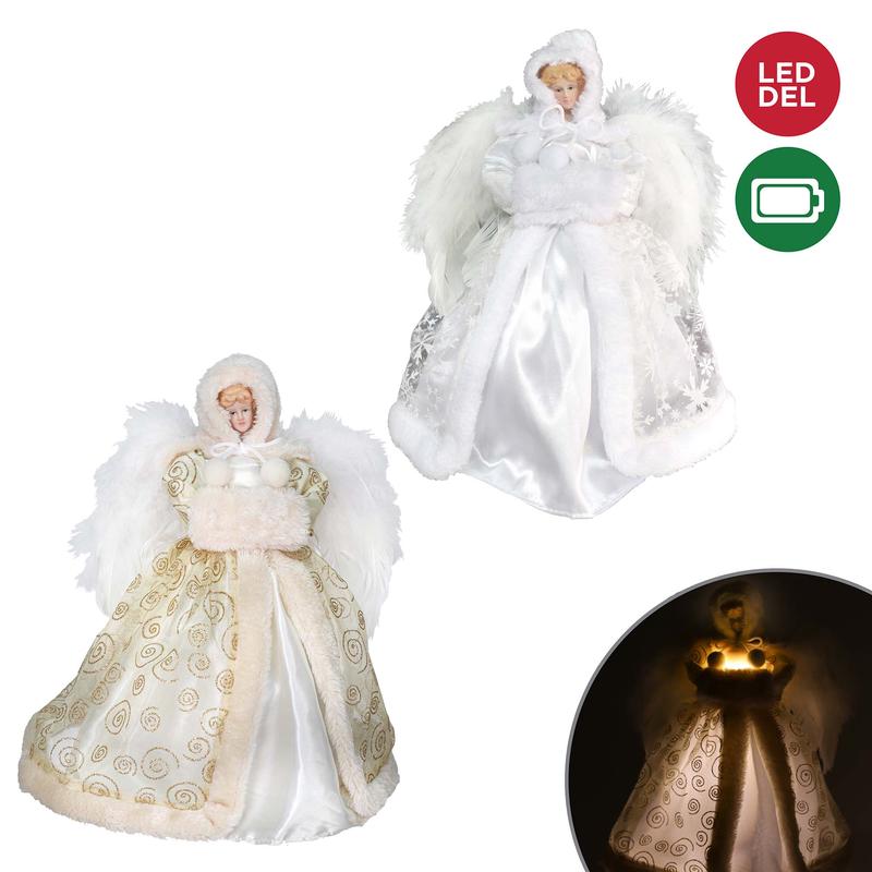 Ange lumineux  DEL de 30,5 cm, choix de 2 modles : blanc et or ou ivoire