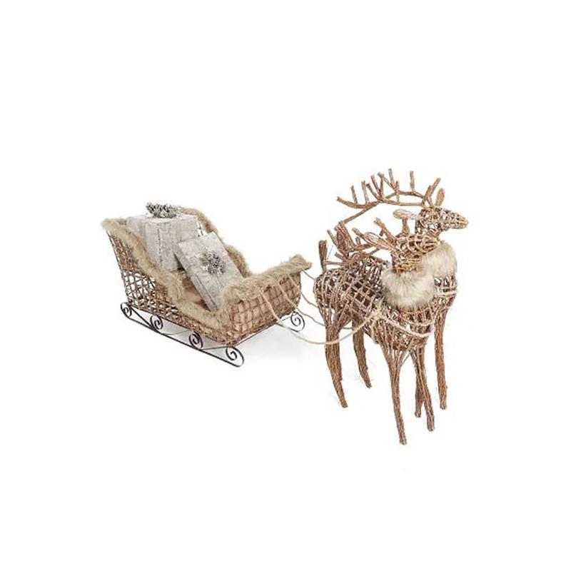 Rennes avec traneau en vignes avec fourrure, 45'' x 27''