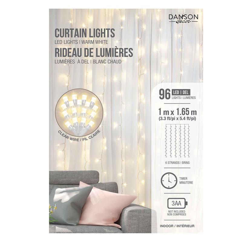Rideau de 96lumires DEL en blanc chaud, 3,3' x 5,4' (1m x 1,65m)