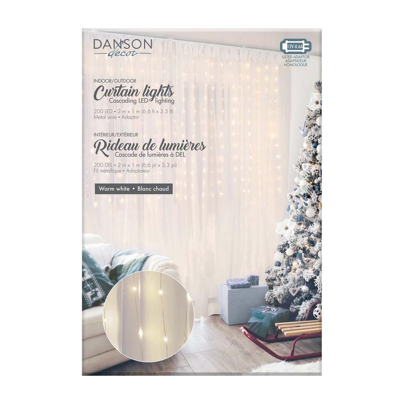 Rideau de lumires de 200 lumires DEL  clairage blanc chaud, 2 m x 1 m