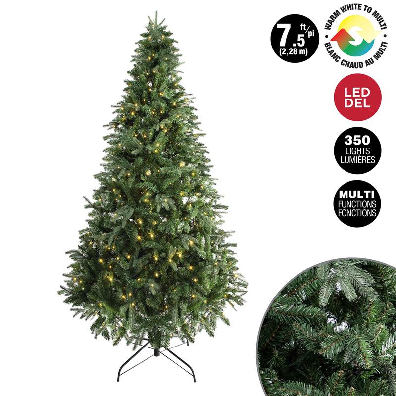 Sapin de Nol de 350lumires DEL duo-couleur avec multifonctions et 1 568 pointes, 7,5' (2,28m)