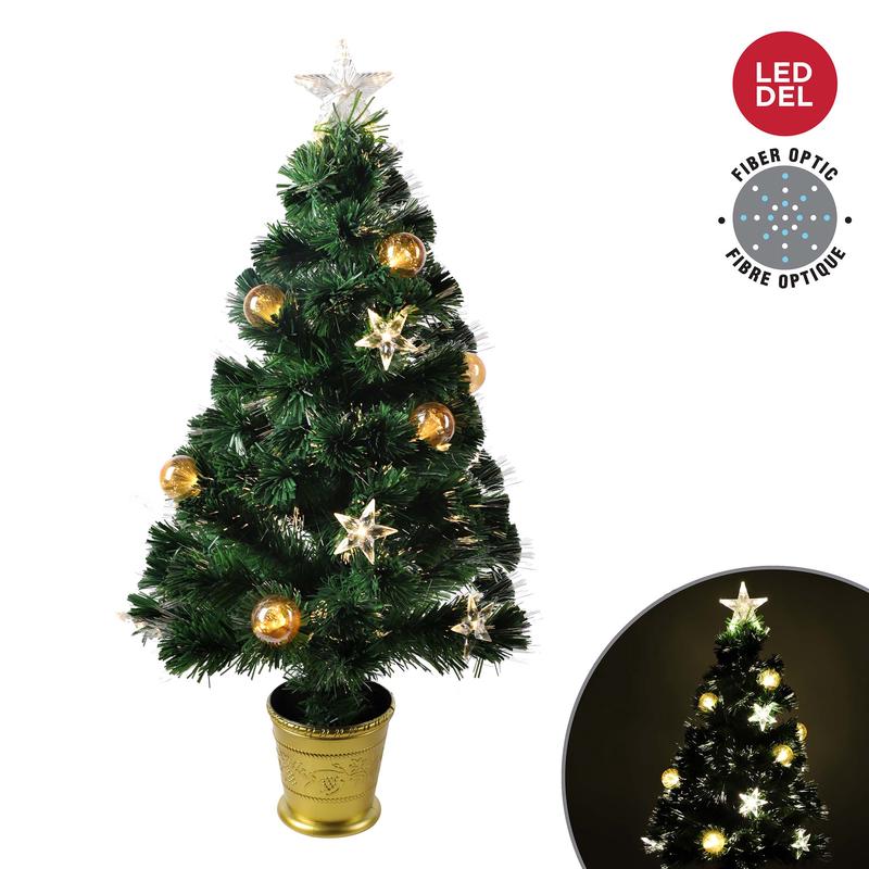 Sapin de Nol en fibre optique avec boules et toiles illumines  DEL, 90 cm