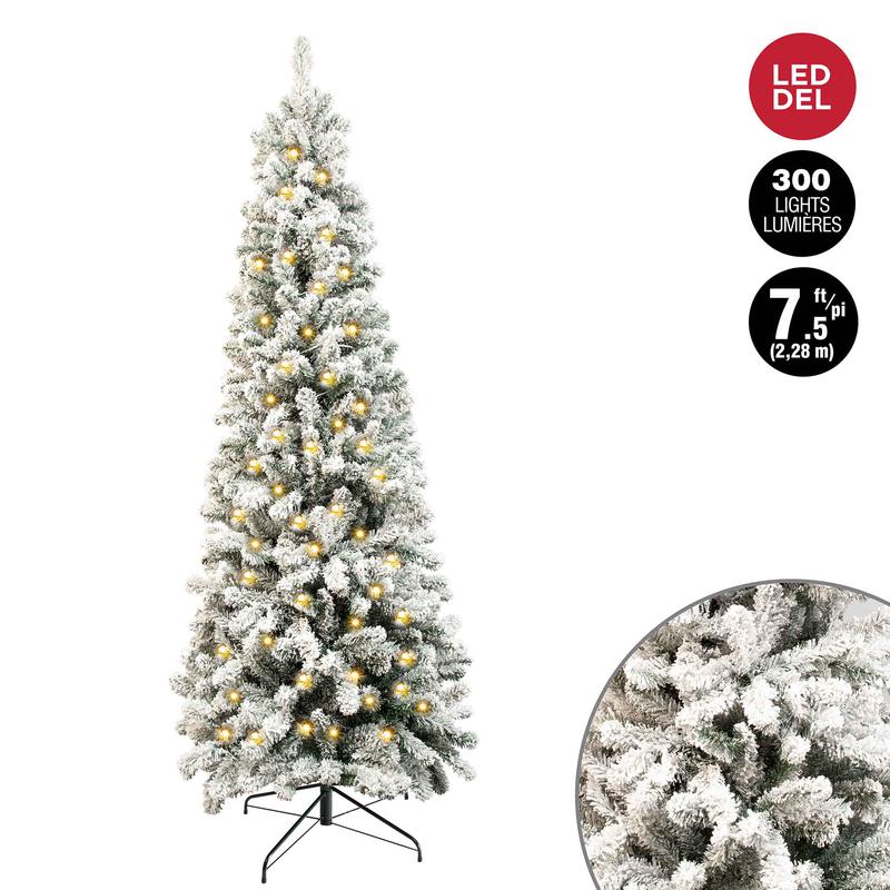 Sapin de Nol floqu et troit  300lumires DEL en blanc chaud avec 626 pointes, 7' (2,13m)