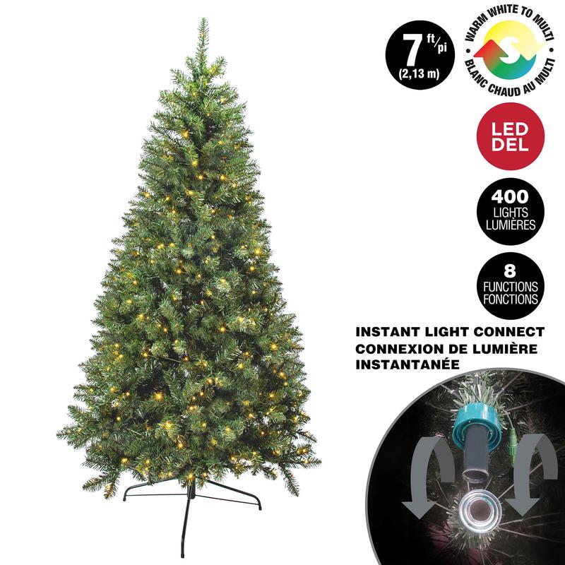 Sapin de Nol noble  400 lumires DEL 5 mm duo-couleurs avec 8 fonctions, connexion instantane et 1 118 pointes, 7' (2,13 m)