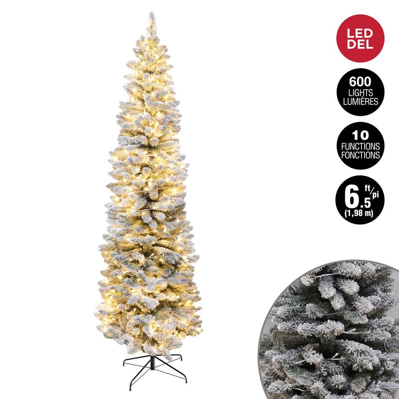 Sapin de Nol troit et floqu  600lumires DELF5 en blanc chaud et 600pointes, 6-1/2' (1,98m)