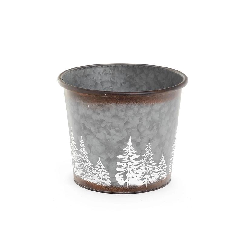 Sceau mtallique dcoratif avec sapins blancs, 10,25'' x 8''