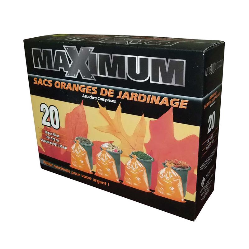 Sacs  ordures de jardinage de couleur orange, 98 L