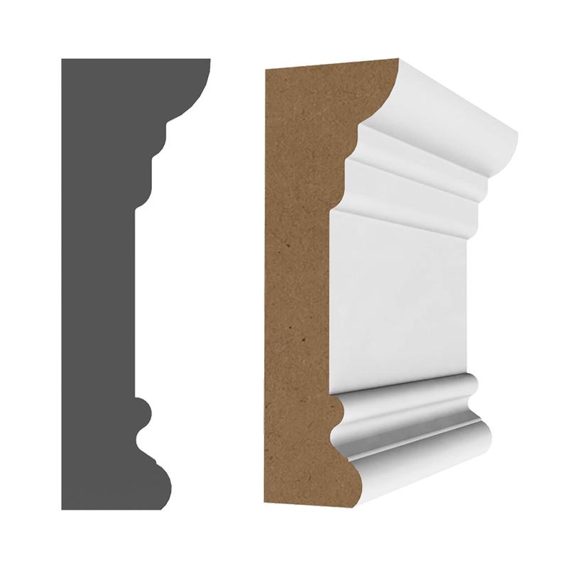 Architrave en MDF avec apprt blanc  1-1/4'' x 3-3/4'' x 8'
