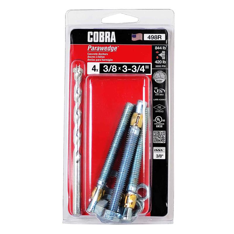 Ancrage plaqu zinc pour bton Parawedge de 3/8" x3-3/4", (4 pk)