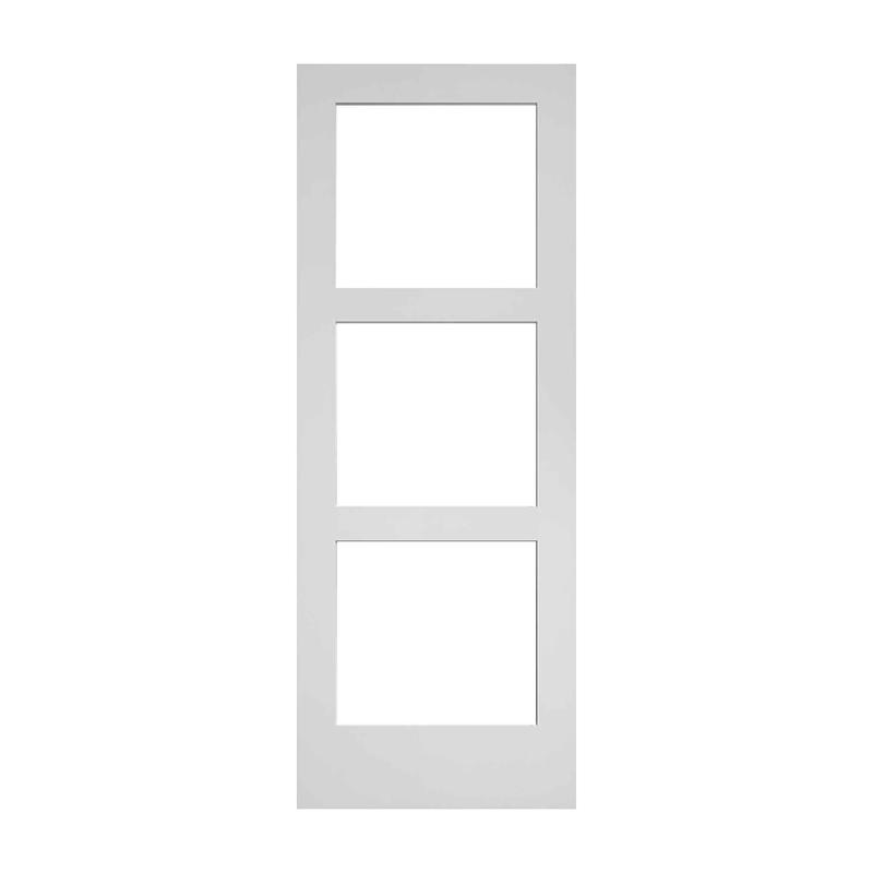 Porte Franaise de style Shaker  3 verres clairs avec apprt blanc, 30'' x 80''