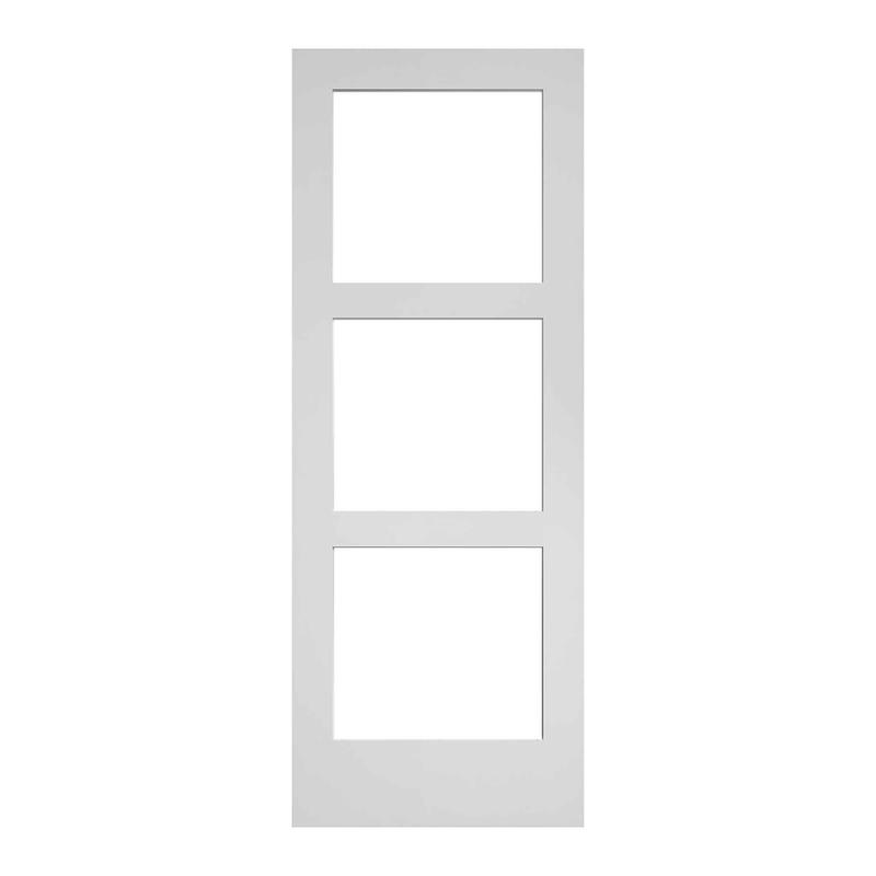 Porte Franaise de style Shaker  3 verres clairs avec apprt blanc, 32'' x 80''