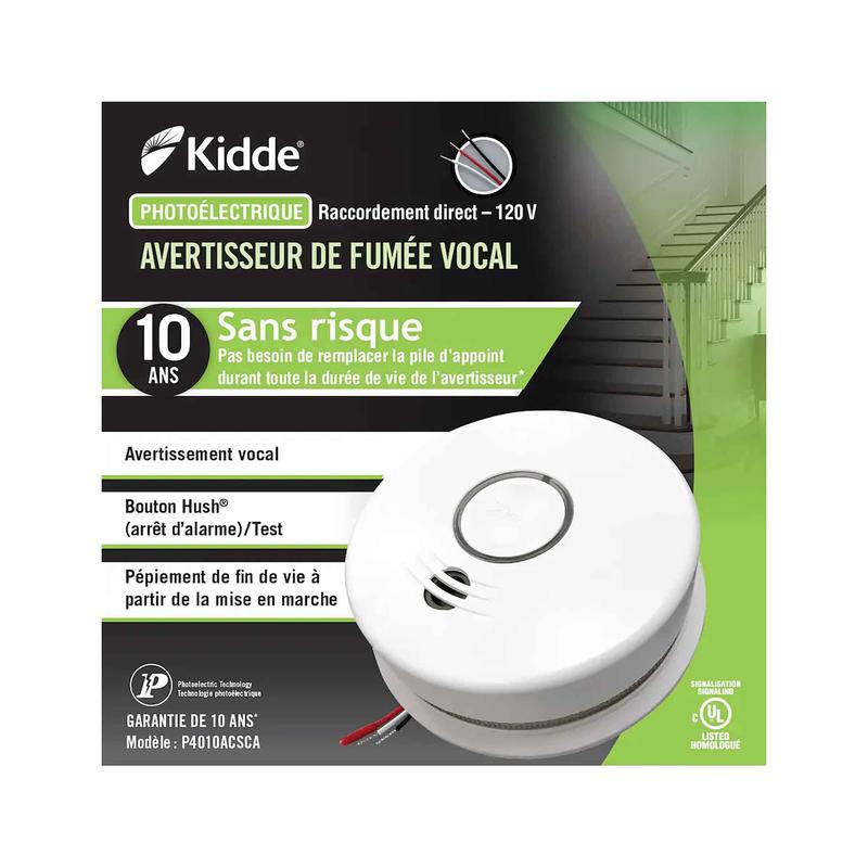 Avertisseur de fume photolectrique avec alarme vocale, 120 V et pile