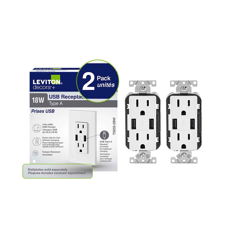 Prise double Decora Plus avec chargeurs USB de Type-A, blanc (2 units)