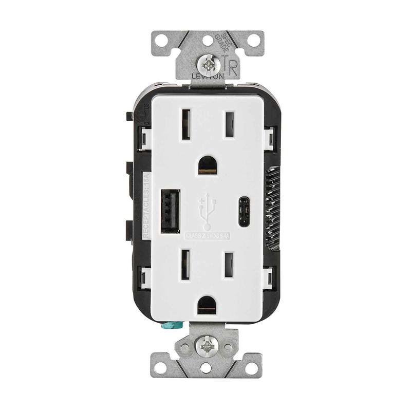 Prise inviolable avec chargeurs USB de Type-A et Type-C, blanc
