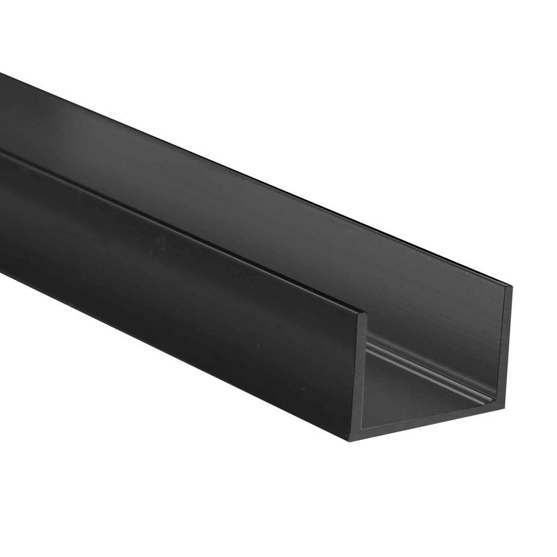 Profil en U en aluminium au fini Mira noir, 7/8" x 5/8" x 8'