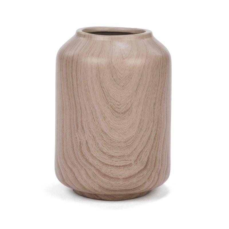 Vase en cramique  aspect de bois, 4-1/2" x 6"