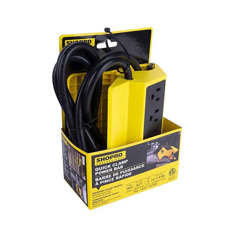 Barre d'alimentation  pince rapide  4 prises, jaune