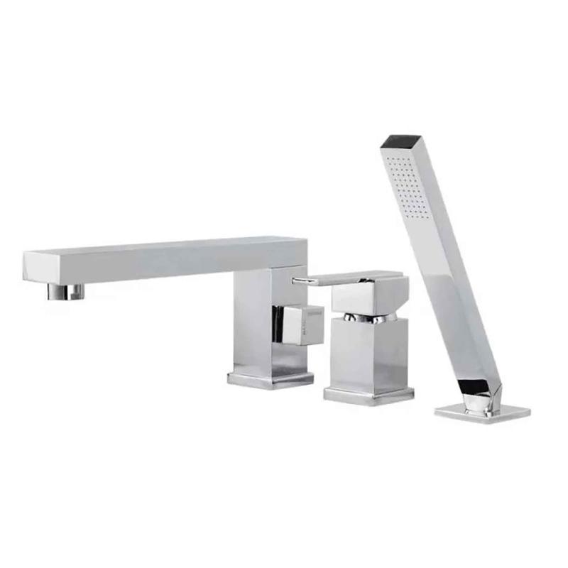 Robinet de bain romain  1 poigne avec douchette, chrome poli