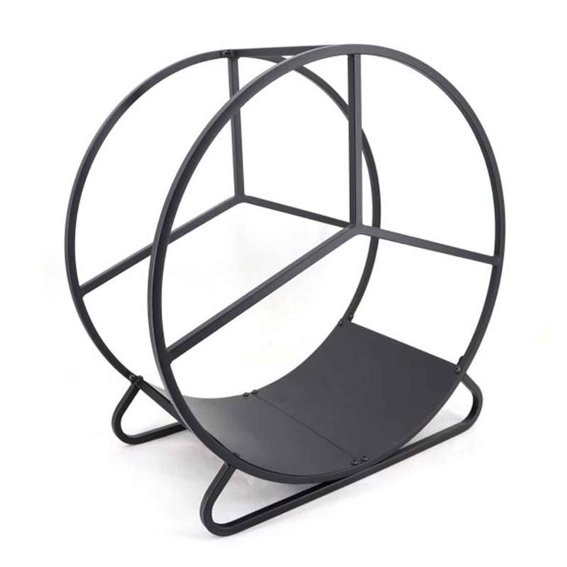 Porte-bches rond en mtal noir, 22,8" x 11,92" x 23,6"