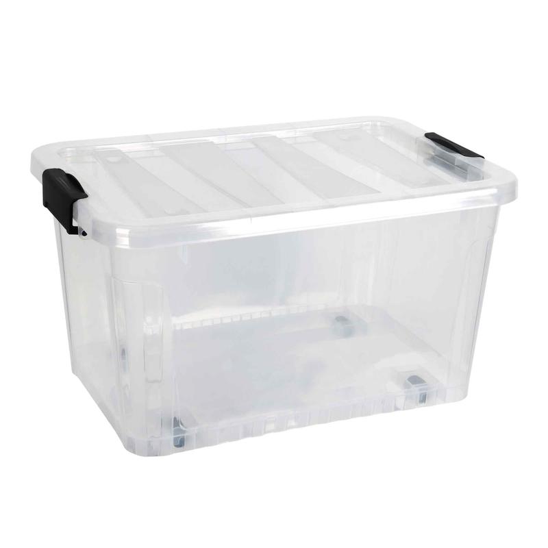 Bac de rangement transparent et empilable sur roulettes, 96 L