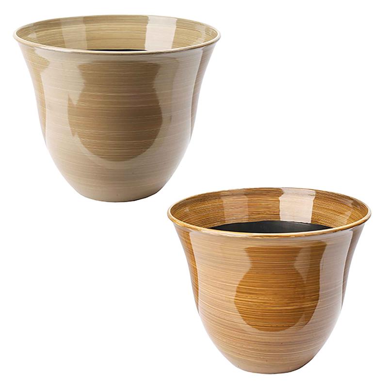 Pot rond  finition de bois maill, 13'' x  10,25'' (choix entre 2 couleurs)