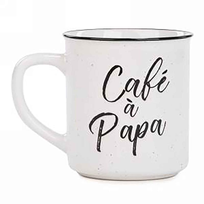 Tasse blanche avec inscription en noir "Caf  Papa", 3,5" x 4"
