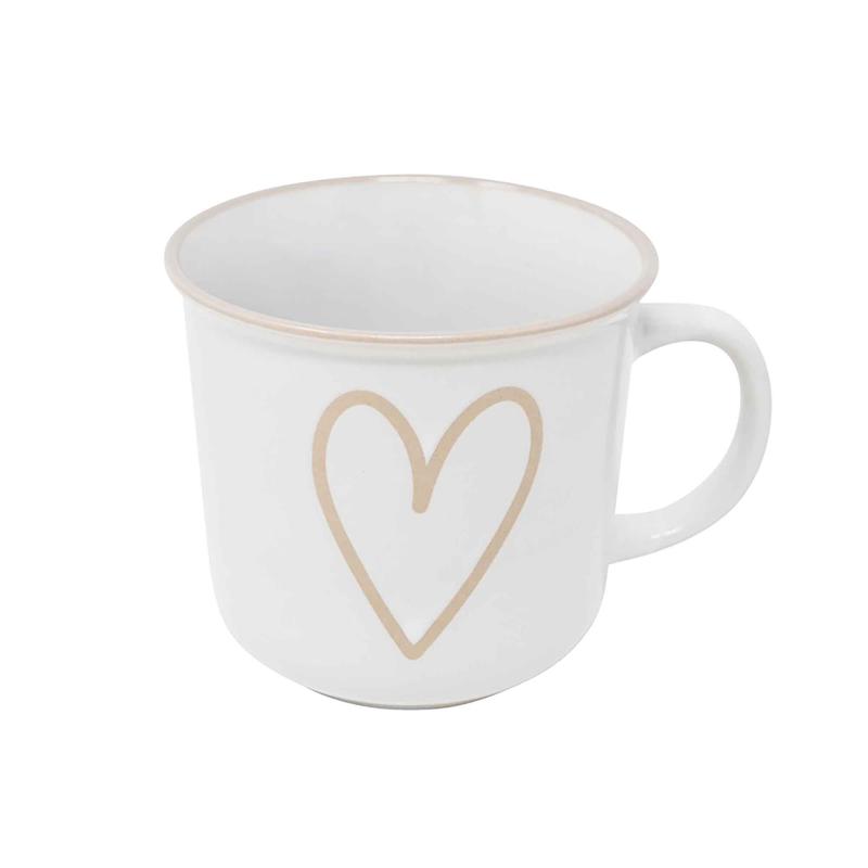 Tasse en cramique avec un joli cur, blanc et beige