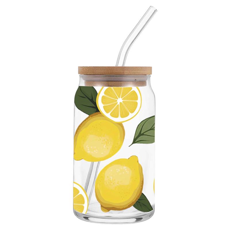 Verre avec paille et couvert ''Citrons'', 3" x 6"