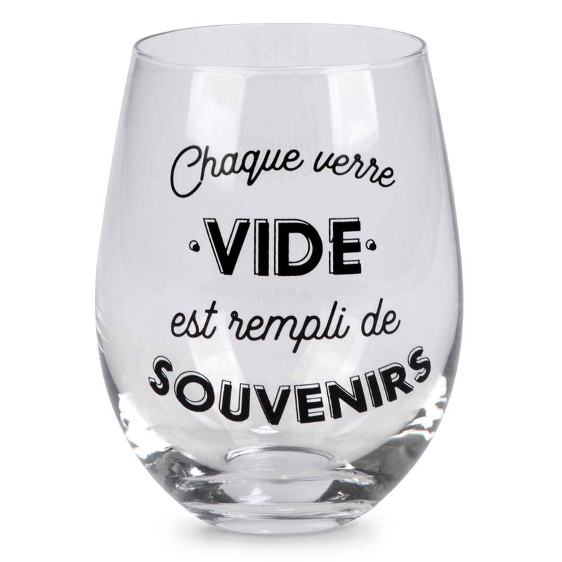 Verre  vin ''Chaque verre VIDE est rempli de SOUVENIRS'', 3-1/2" x 5"