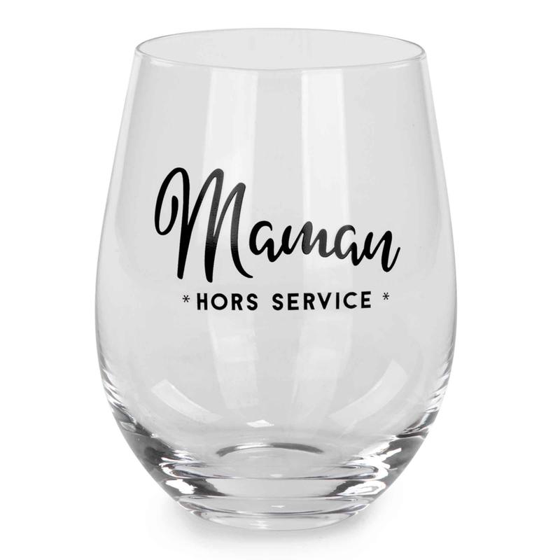 Verre  vin ''Maman HORS SERVICE'', 3-1/2" x 5"