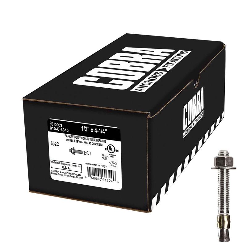 Ancrage  bton plaqu zinc Parawedge, 1/2" x4-1/4" (50 units)