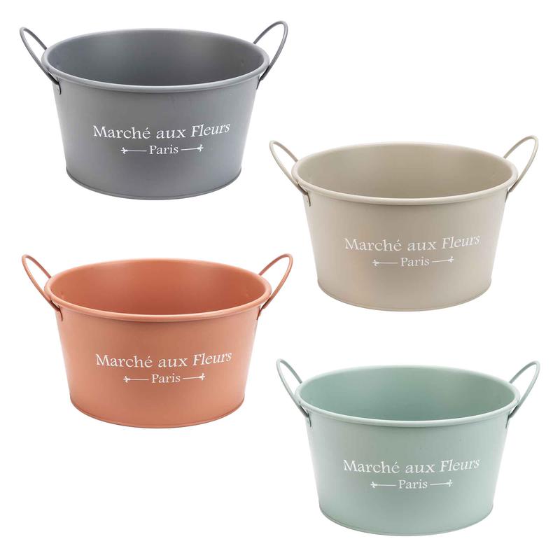 Seau mtallique avec poignes ''March aux Fleurs, Paris'', 5,9'' (choix entre 4 couleurs)