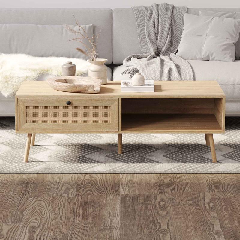 Table basse d'aspect bois naturel avec rangement, 47'' x 23,5'' x 16''