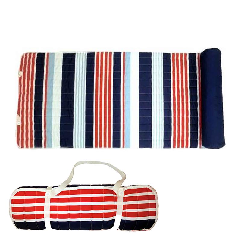Tapis de plage portatif avec oreiller, 65,25'' x 25,25'' x 1" (bleu et rouge)