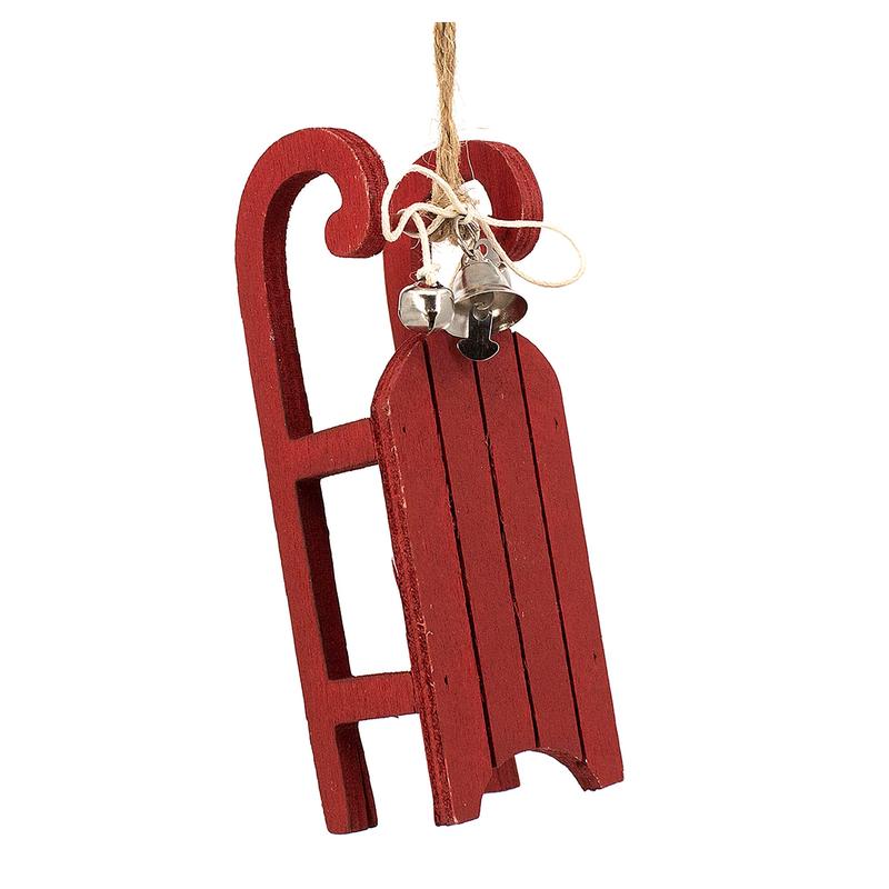 Traneau en bois rouge avec grelots, 5''