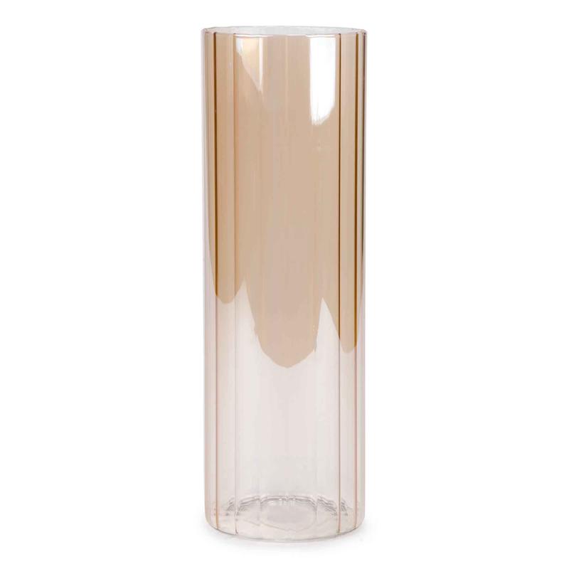 Vase en verre stri et teint champagne, 4'' x 12"