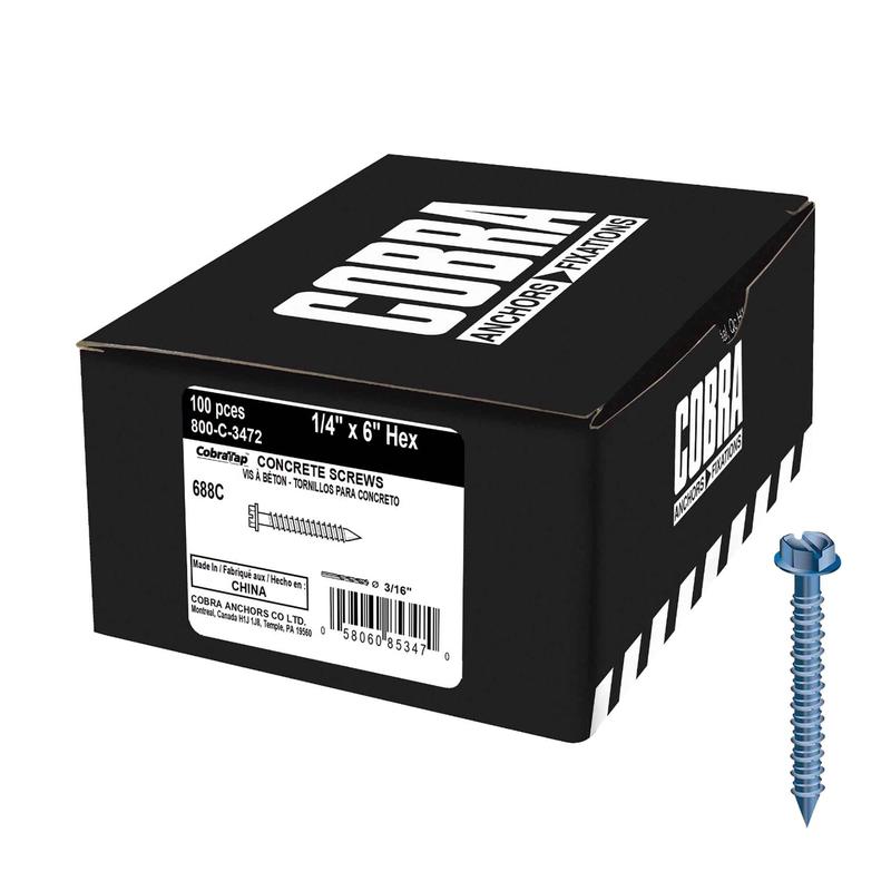 Vis  bton  tte hexagonale CobraTap, 1/4" x 6" (100 units + 1 foret)