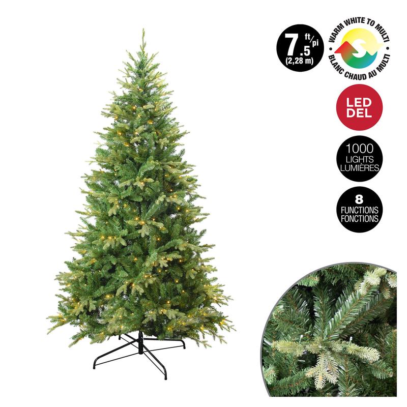 Arbre de Nol en PE et PVC mixte de 2 638 pointes avec 1 000 lumires DEL blanc chaud, 7,5'